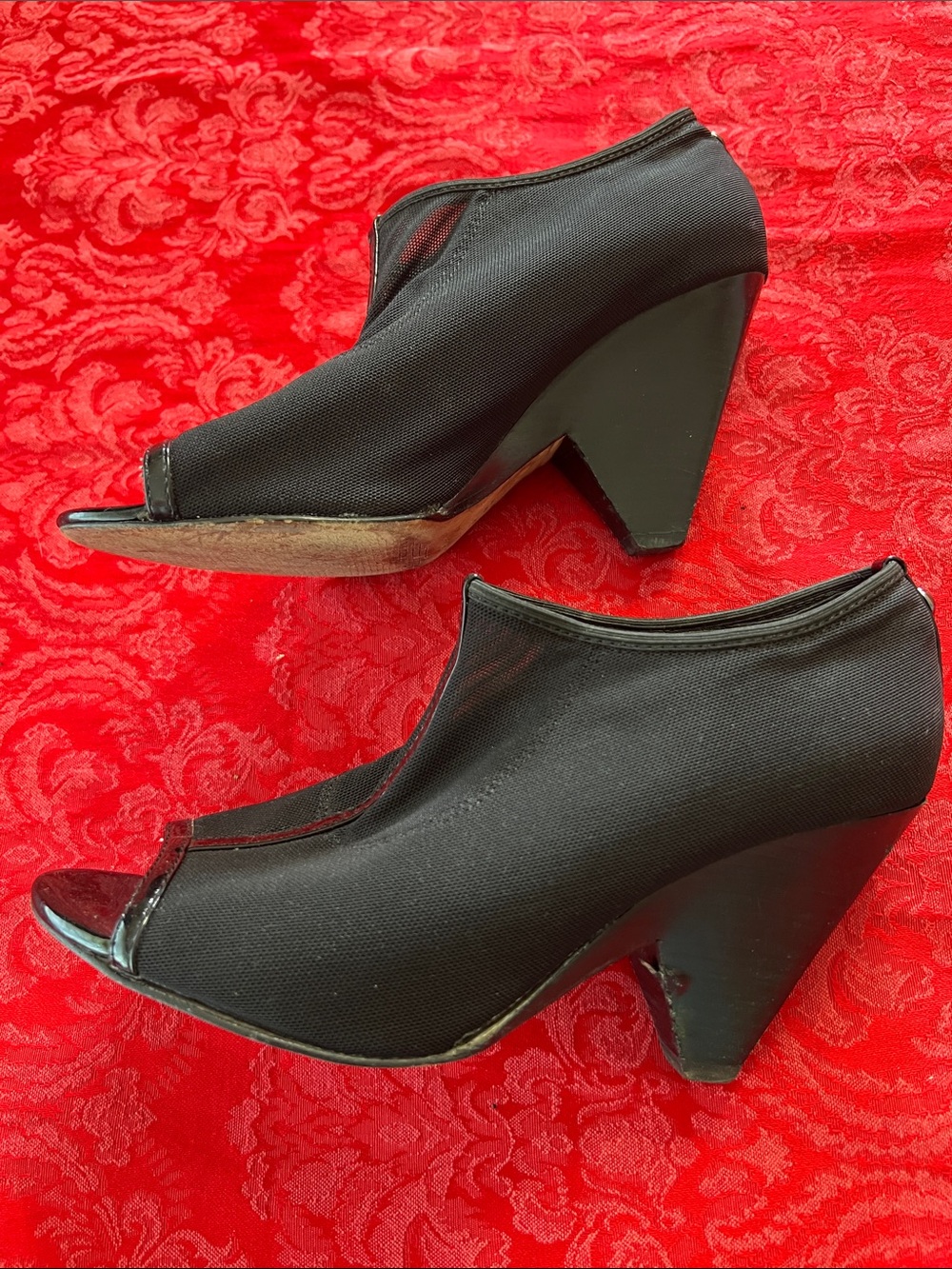 Donald J. Pliner Black Stretch Peep Toe Wedge Booties Women’s US 7M